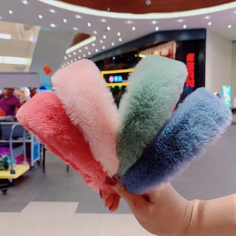 

Sweet Faux Rabbit Fur Headband for Women Retro Elegant Soft Wide Side Hairbands Headwear Girls Party Hair Headwarp Wholesale