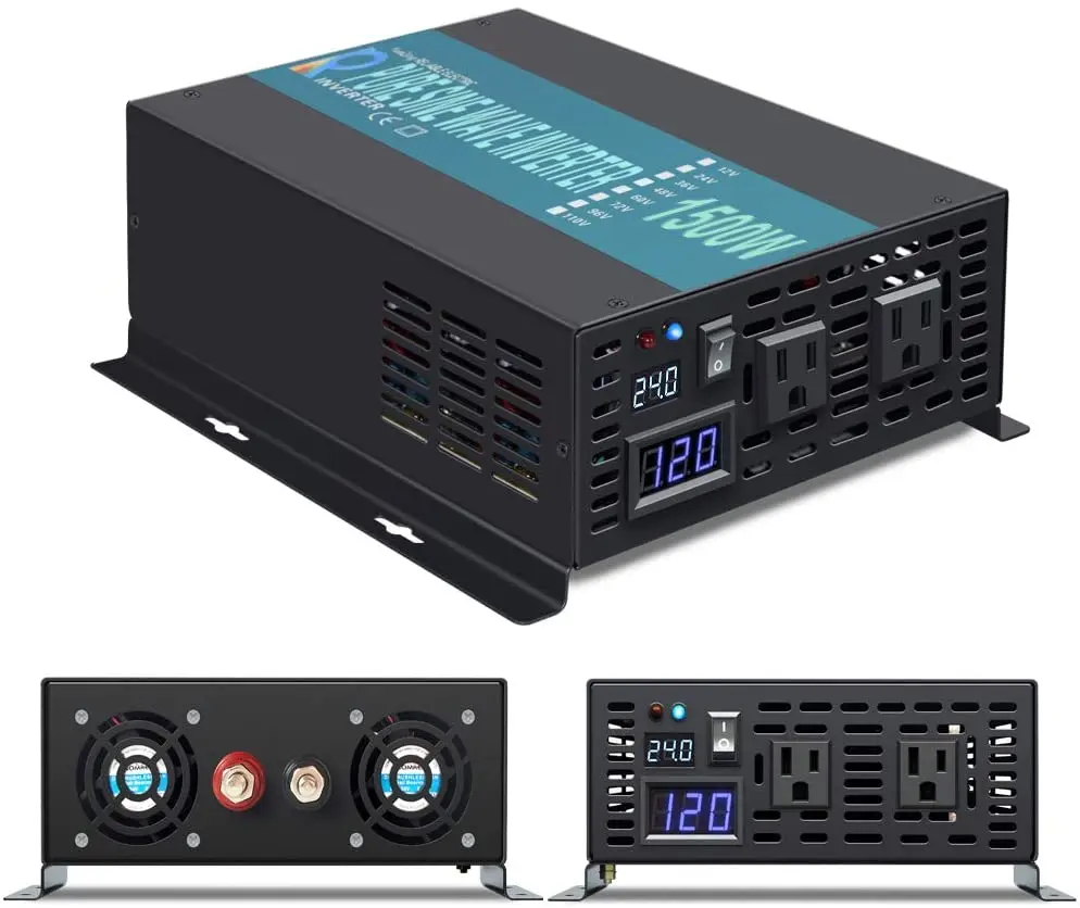 

Off Grid Solar Inverter 1500W 12V 24V 48V DC to 110V 120V 240V AC Pure Sine Wave Inverter Solar System Battery Digital Display