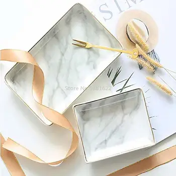 

Nordic Style Marble Painting Phnom Penh Ceramic Jewelry Plate Ring Necklace Cosmetic Snack Dried Fruit Storage Tray Organizer