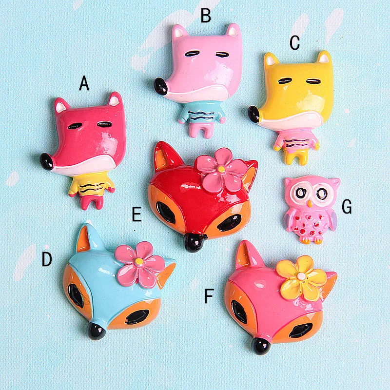 

10Pcs Cute Fox Owl Flatback Resin Cabochon Flat back Kawaii Animal Diy Cartoon Resin Craft Kids Hair Bows Accessories Scrapbook