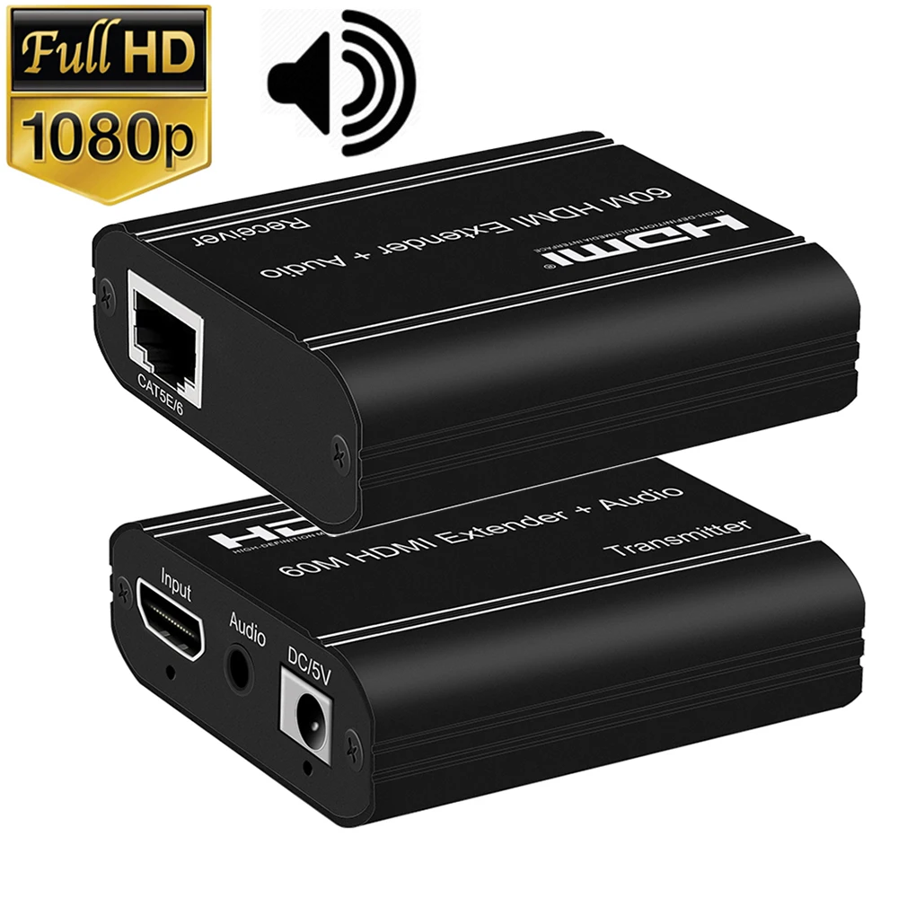 Аудио-Удлинитель HDMI Over ethernet Cat5e/Cat6 RJ45 порты удлинитель Loop 60m 1080P TX RX для PS4 apple TV ПК