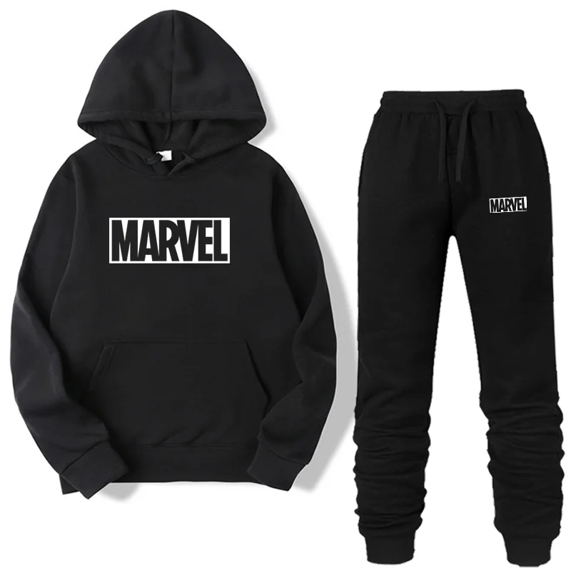 Лидер продаж, брендовые комплекты из двух предметов, модные толстовки с Marvel, спортивная одежда, мужской спортивный костюм, толстовка с капюшоном, осенняя мужская одежда, толстовки+ штаны, мужские комплекты