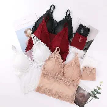 

Sexy Lace Bra Briefs Sets Women Seamless Embroidery Bralette Vest Tops Wireless Breathable Underwear Lingerie Set
