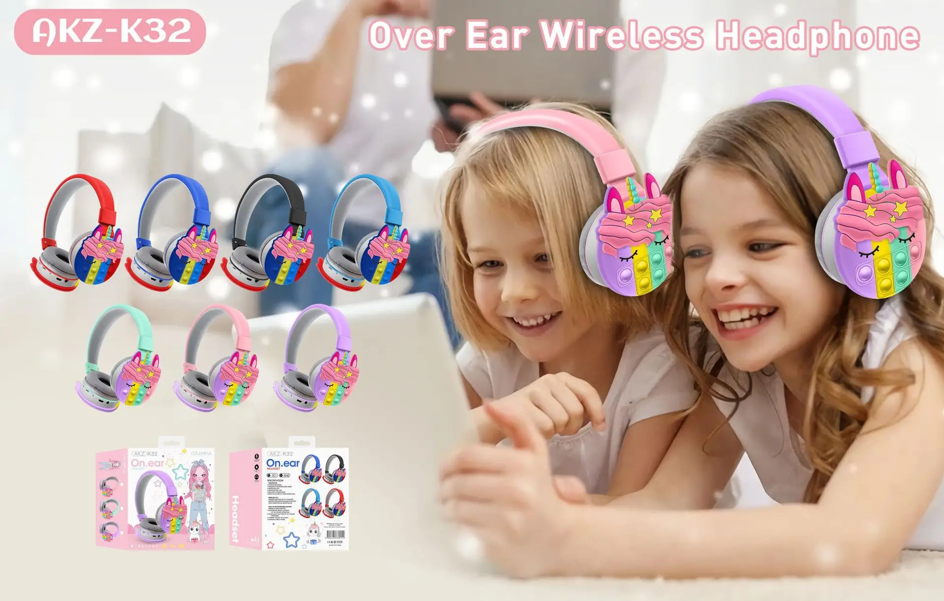 Wireless bluetooth unicorn headphones children's cartoon decompression earmuffs rainbow stereo headset Christmas gift SS-BH150