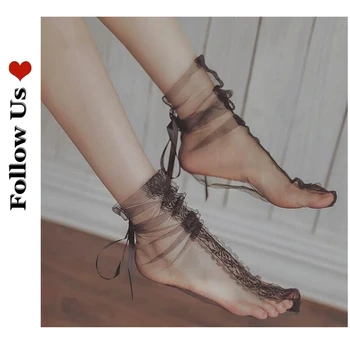 

Woman Lo Socks 2020 Fashion Fun Straps Socks Solid Hollow Out Women Soft Cute Long Stocking for Women Lace Mesh Thin Socks