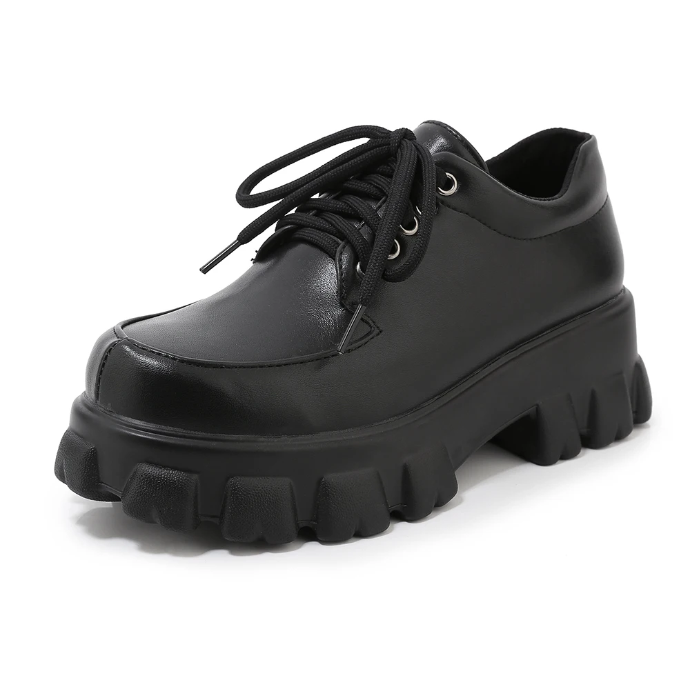 black pleated Большие размеры 34-46; сезон весна-зима; британская кожаная обувь; женская обувь на платформе с квадратным каблуком; женские туфли-оксфорды на шнуровке для женщин - Цвет: black pleated