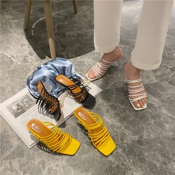 

Cross-tied Med Rubber Flip Flops Glitter Slides Shoes Transparent Slippers Shose Women Pantofle Square Toe Hawaiian Jelly 2020