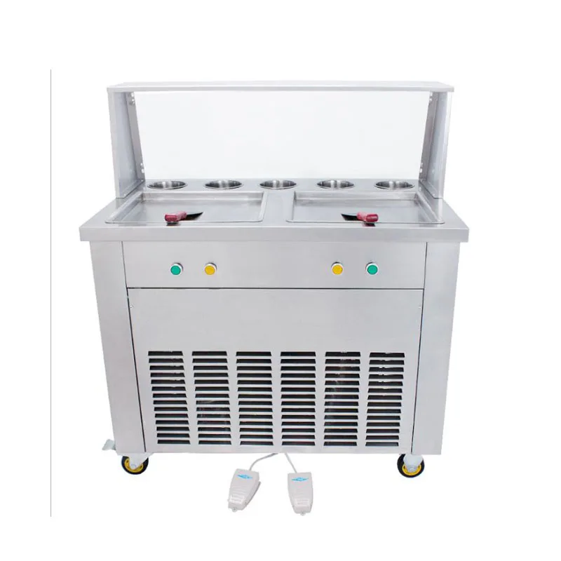 

free shipping double compressor double square pan with 5 tanks fried ice cream roller machine fry ice cream machine for sale