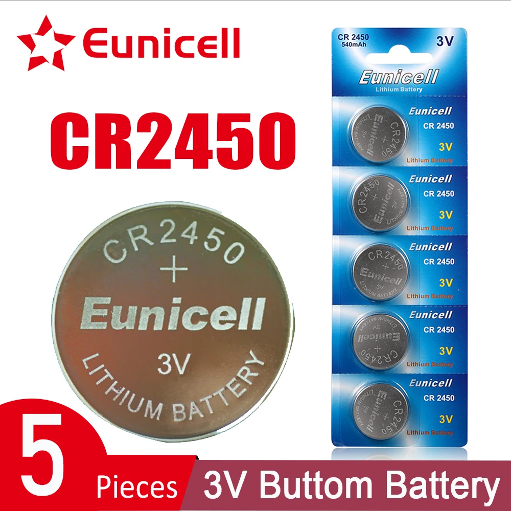 Eunicell-pilas de botón de 3V CR2450, 5 uds., 5029LC LM2450 DL2450 CR2450N BR2450, batería de celda de litio para reloj, juguete electrónico