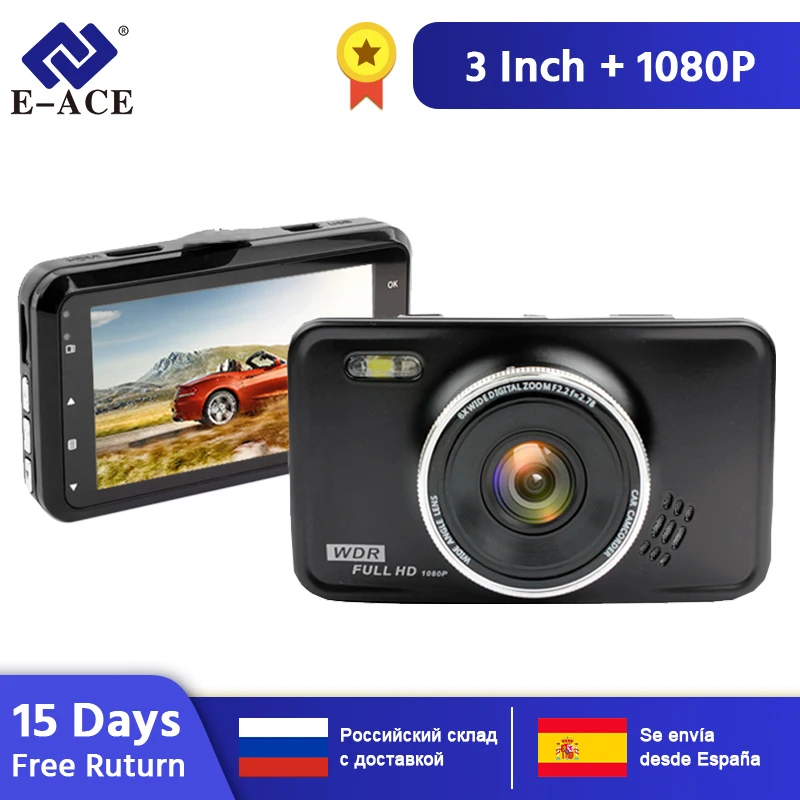 E ACE видеорегистратор для автомобиля Camara Full HD 1080P со светодиодным фонариком Dashcam