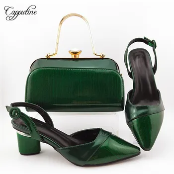 

Amzing water green pointed toe shoes matching with purse bag set for evening party MD018, heel height 7cm