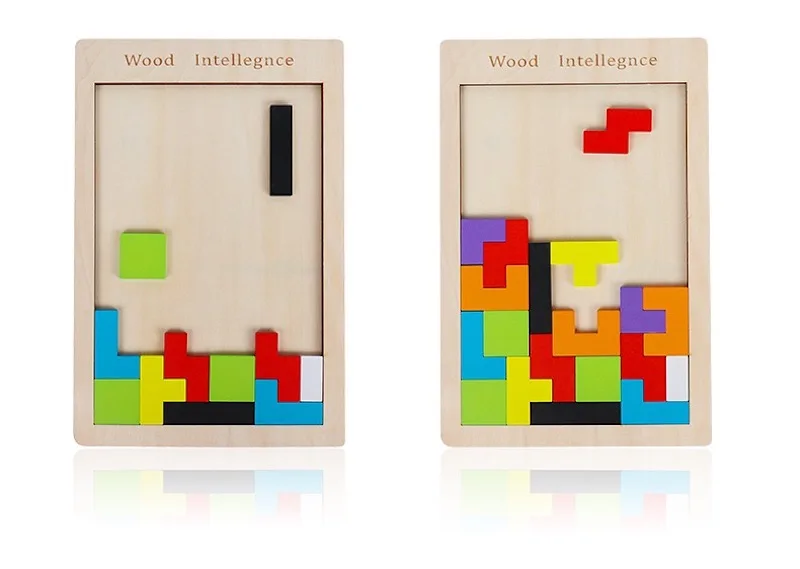 

Wooden Tetris Jigsaw Puzzle Toy Wood Tangram Brain Teasers Game Children Pre-school Educational Toy