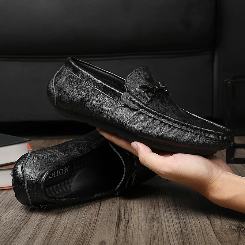 Кроссовки мужские из натуральной кожи без застежки дышащие плоская подошва