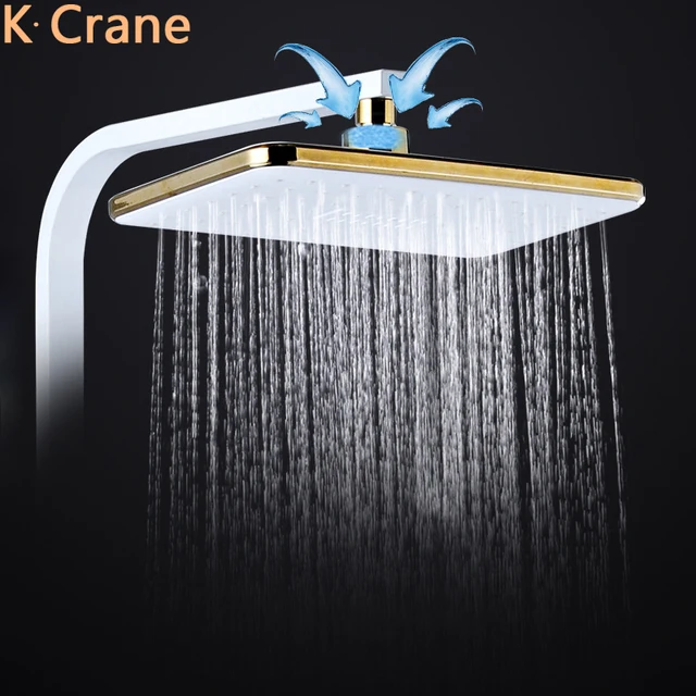 Fehér Arany Zuhany Fej Fürdőszoba Négyzet Alakú Spa Esőzés Zuhanyfej 12 Hüvelykes Zuhanycső Rúd