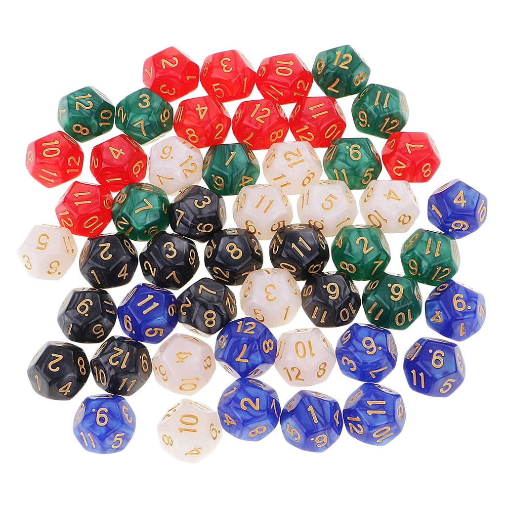 50 Pieces D12 Dice 16mm 12 Sided Die Set with Dice Bag for D&D Role Playing Games