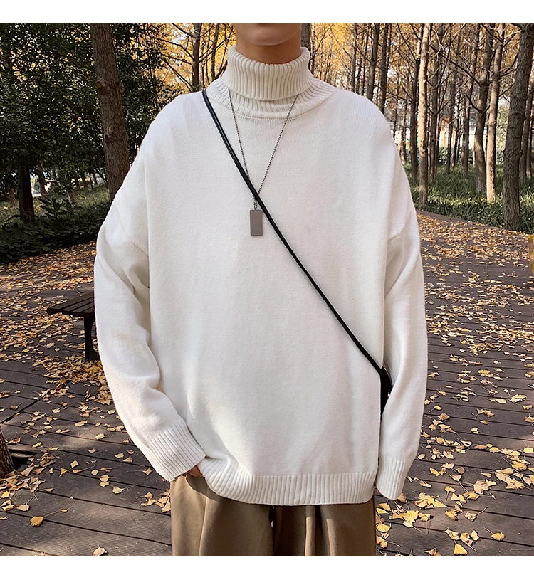 Liketkit, мужской весенний свитер с высоким воротом, новинка, однотонный Повседневный Модный корейский теплый пуловер, Женский вязаный свитер большого размера, топы