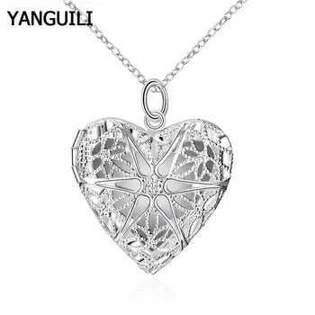 

New Fashion 925 Sterling Silver Simple Frame Photo Heart Pendant Necklace For Women Female Jewelry Romantic Gift