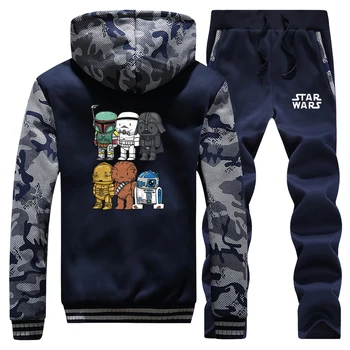 

Star Wars Lovely Sweatsuit Cartoon Print Funny Men Set 2019 Winter Camouflage Jackets Warm Fleece Male Set Fashion Sweatshirts