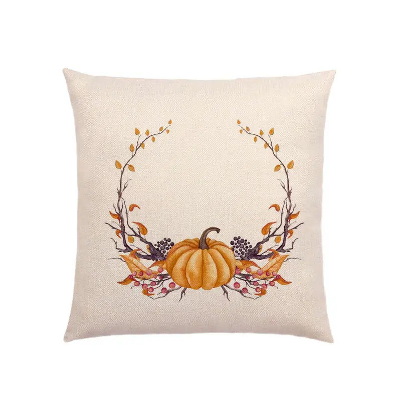Pillowcase Cotton Linen Flower Pattern Pillow cover Happy Fall Thanksgiving Day Soft Cushion Cover Car Home Sofa Decor