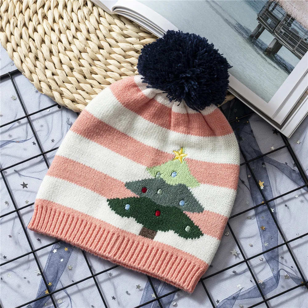 Christmas children's hats knitted warm thickened 2-5 year old stripes colorful Santa Claus pattern 2020 New Year decoration