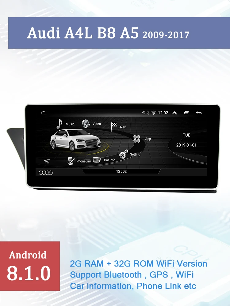 AUTOTOP 10,2" ips Автомобильный мультимедийный плеер Android 8,1 для Audi A4L B8 A5 2009- Радио Стерео gps навигации головное устройство 4-х ядерный 2G+ 32G