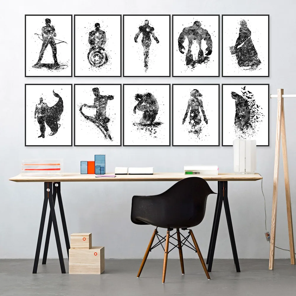 Original-Watercolor-Black-White-Superhero-Avenger-Batman-Movie-Art-Print-Poster-Wall-Picture-Canvas-Painting-Kids(1)