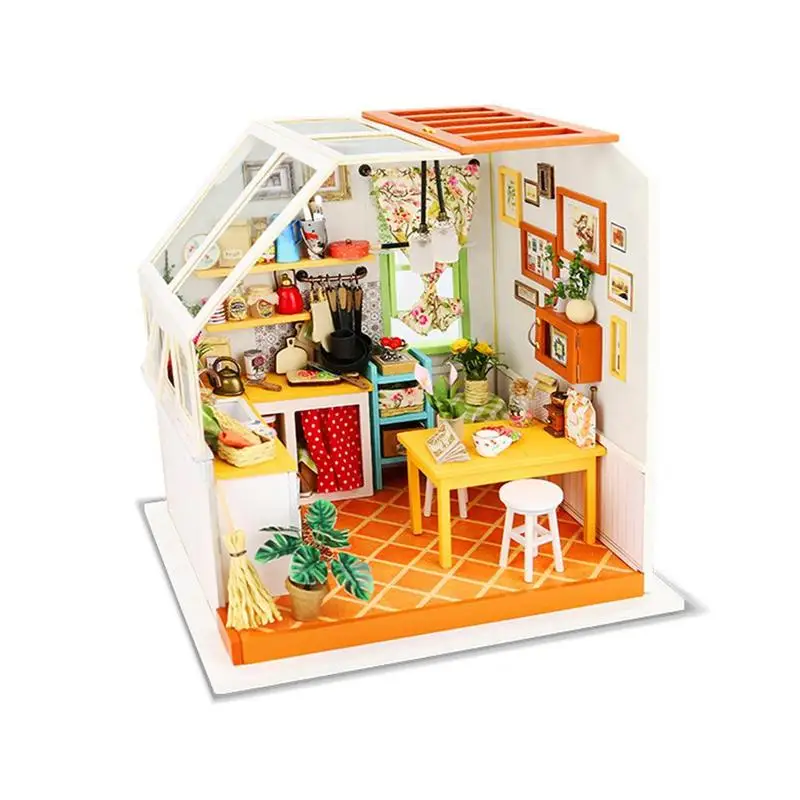 

Creative DIY Kitchen Cottage Hand Assembled House Model 3D Wooden Miniature House Building Kits for Girls