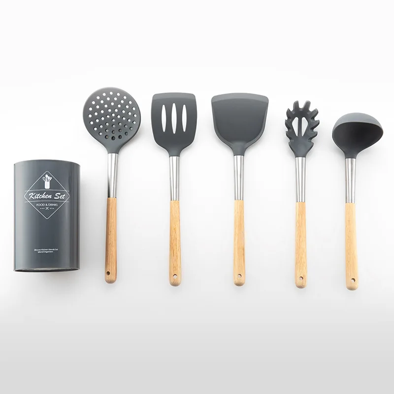 Термостойкие кухонные принадлежности, набор инструментов, аксессуары из нержавеющей стали и черного силикона, Современная Антипригарная посуда, инструменты для приготовления пищи - Цвет: Black