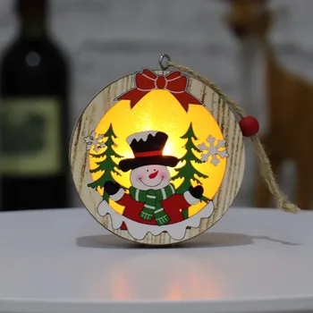 

Santa Claus Round Wooden Frame Christmas Ornament Lamp Luminous Xmas Tree Hanging Pendant Living Room Bedroom Pendant