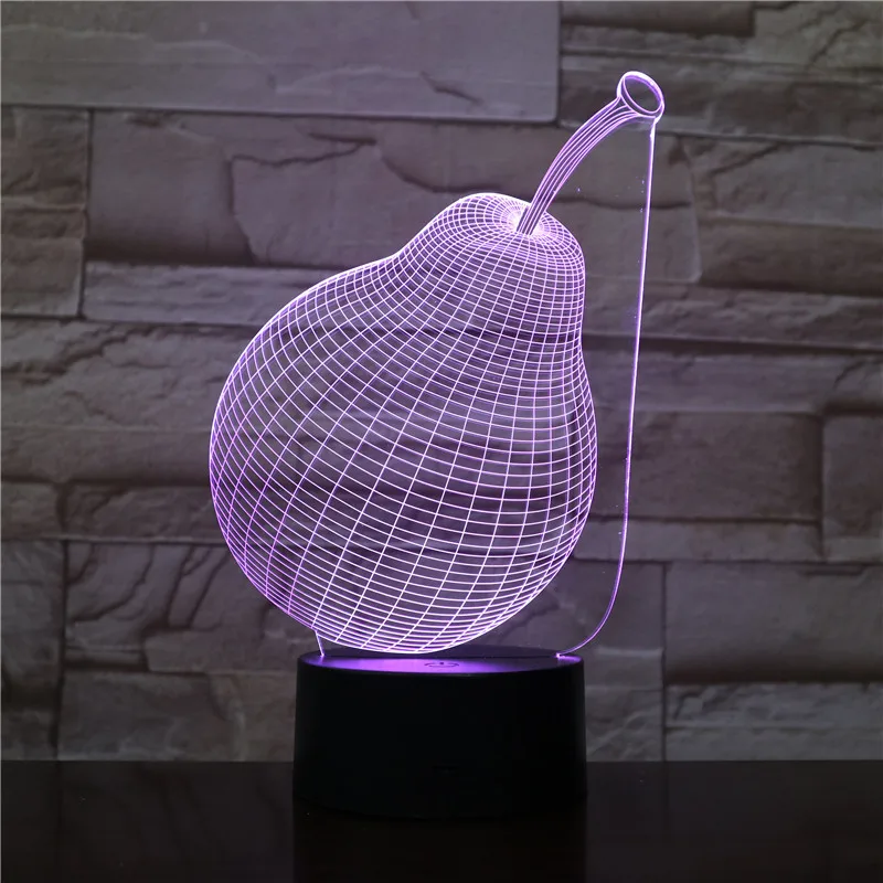 

3D-1598 Fruit Pear Shape LED Acrylic Night Light with 7 Colors Touch Remote Control Illusion Change Home Decoration Lights