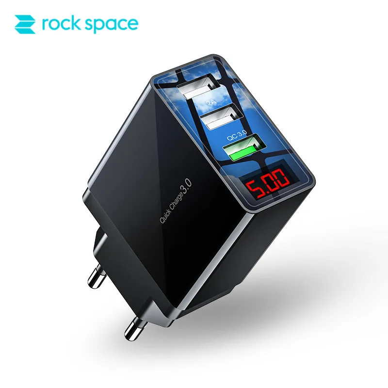 USB зарядное устройство ROCK QC3.0 для быстрой зарядки телефона 30 Вт светодиодный
