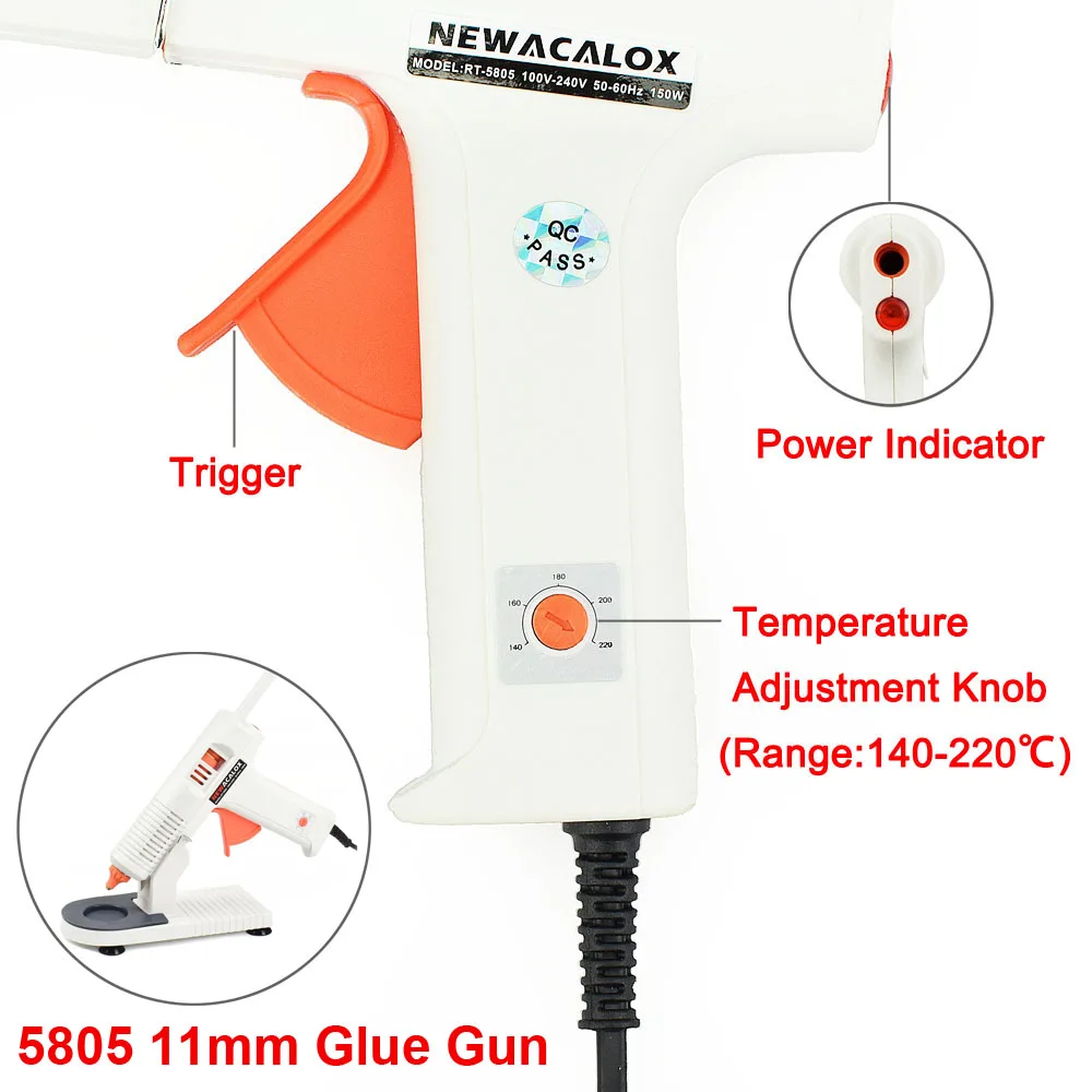 NEWACALOX EU 220V Hot Melt Glue Gun with 7mm/11mm Hot Melt Glue Stick 20W/150W Hot Silicone Gun with Stand Home School DIY Tool 4