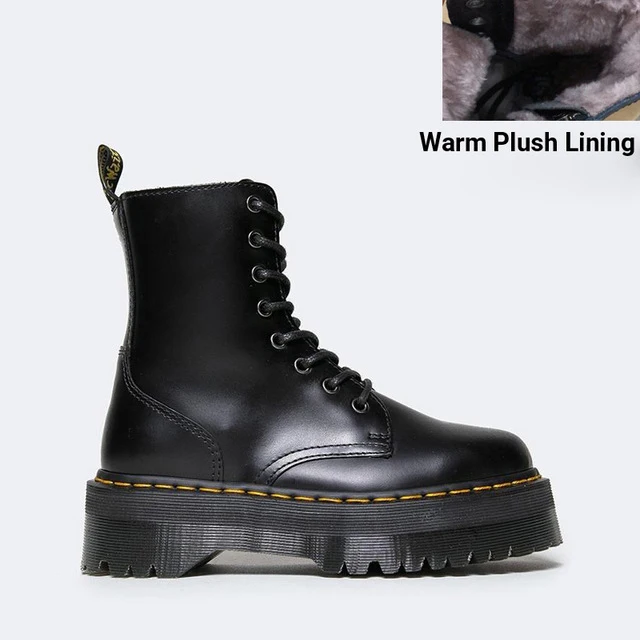 Baimier Black Patent Leather Ankle Boots For Women Lace Up Platform Boots Women Winter Warm Plush Women Boots Street Style Shoes - Цвет: Warm Plush Boots