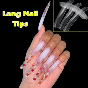 

10 Pcs/ Pack Extra-Long Fingernail Manicure Fake Nail Tips White Natural Transparent Nail Art Tips Acrylic UV Gel DIY Salon