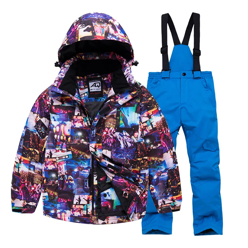 jacket1 Dkblue pants Детский лыжный костюм; детская Водонепроницаемая теплая зимняя куртка и штаны для мальчиков и девочек; комплект зимней одежды для катания на лыжах и сноуборде - Цвет: jacket1 Dkblue pants