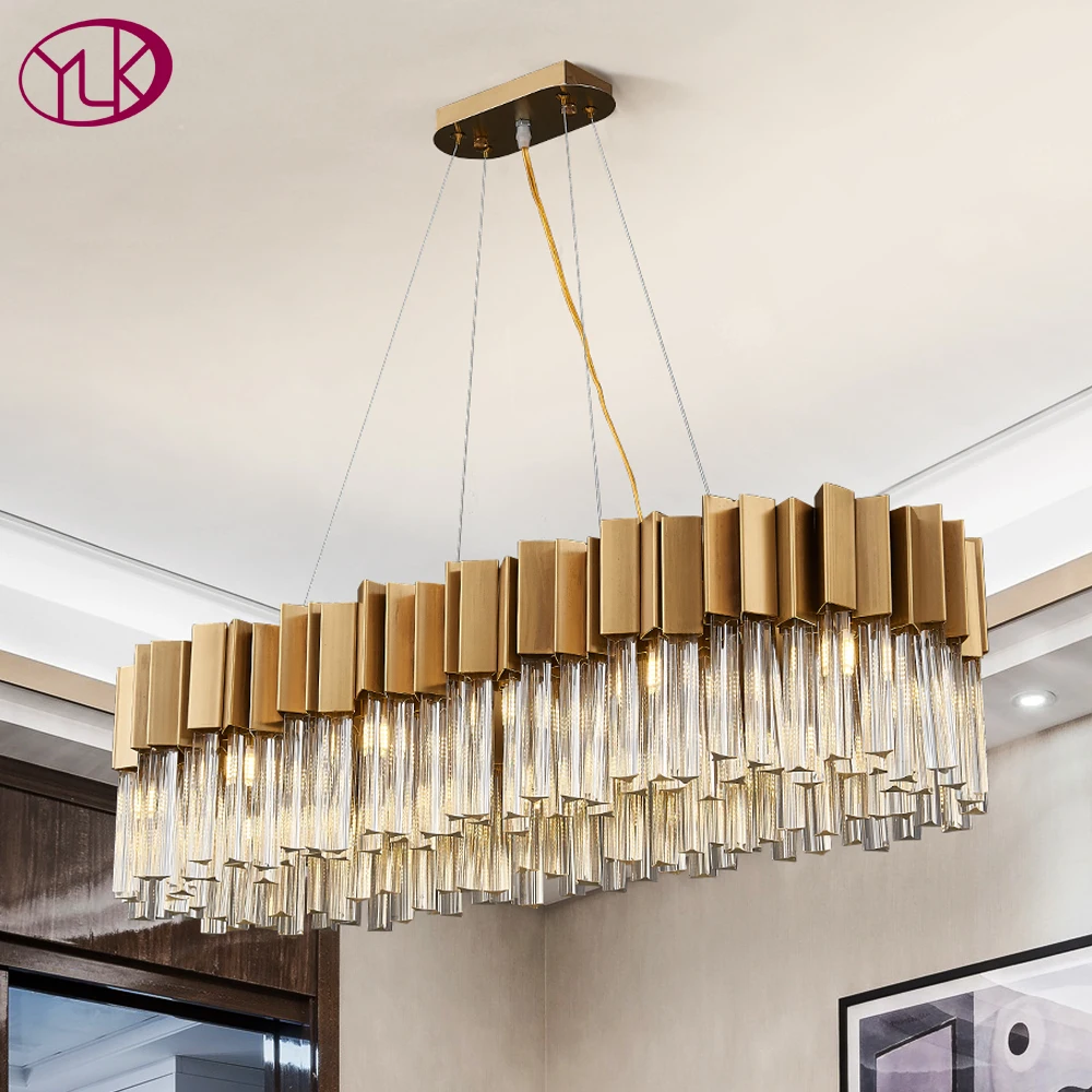 

Modern crystal chandelier for dining room luxury kitchen island light fixture oval design brushed gold hanging cristal lustre
