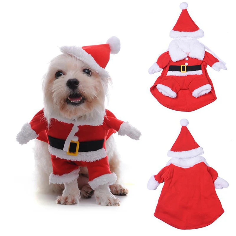 Pet Одежда с принтом в виде собак Новогодние костюмы Собака Санта Клаус щенок ткань Милая одежда с рисунками из мультфильмов, комплект одежды «рюмочка» Рождественский костюм
