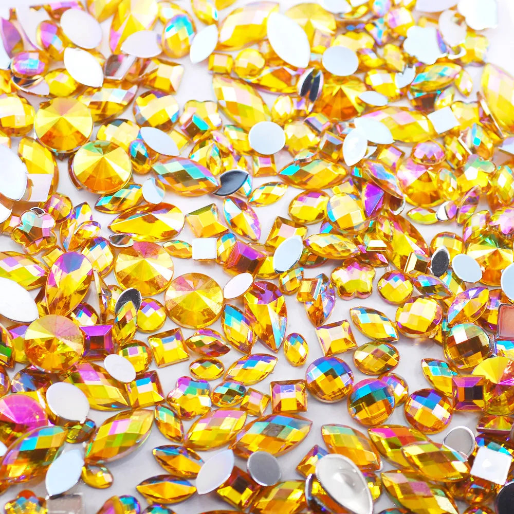 Sky Blue Glitter AB Nail Art Crystal Rhinestones - 300Pcs Mixed Shape Flat Back 3D Decoration Stones