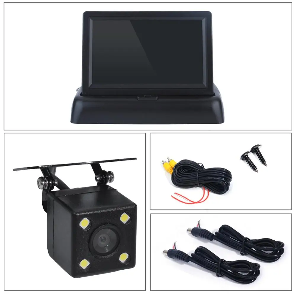 Reverse Camera 4.3-Inch Folding Monitor HD IR/LED Night Vision Rear View Camera Vehicle Backup Camera Foldable Monitor car monitors Car Monitors