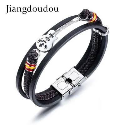 

Alexandanne Dropshipping Stainless Steel Guitar Bracelets Personalized Leather Bracelet for Men Customized Logo Rope Bangle