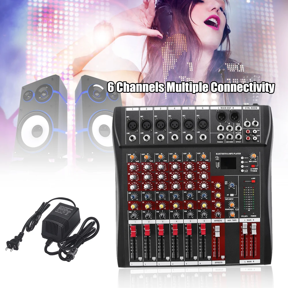 

Professional Audio Mixer Sound Board 6 Channel USB BT Stereo Mixer Mixing Console Audio Mixer PC Computer External Sound Card