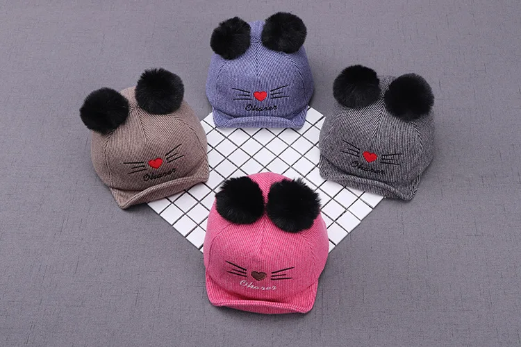 Hylidge Pompom Hat, детская бейсбольная Кепка с вышивкой, милая шапка для маленьких девочек и маленьких девочек, зимние теплые шапки для мальчиков и девочек, 1 шт