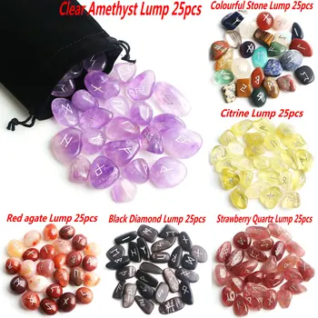 

25Pcs Natural Runes Stones Chakra Amethyst Crystal Agate Silver Fortune-telling Divination Rune Stone Healing Aquariums Decor