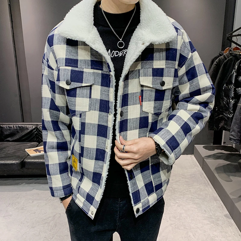 

Повседневные мужские куртки в клетку, зимние плотные теплые пальто из овечьей шерсти, высококачественные мужские пуховики, теплые парки, верхняя одежда, зимние пальто