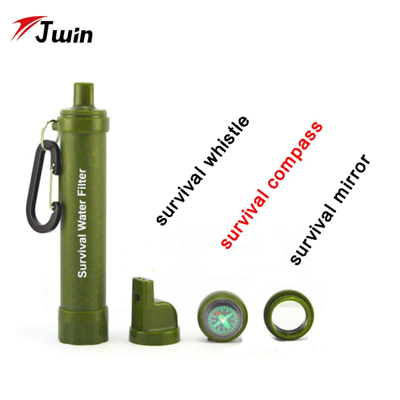 

Wilderness Personal Water Filter Straw Survival Water Purifier Multi Filters With Whistle Compass for Camping in Outdoors