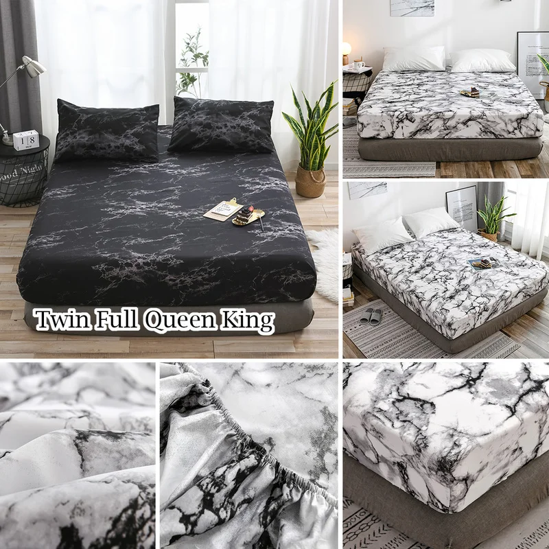  6 Colors Classic Marble Pattern Bedspread Fitted Sheet for Beds Elastic Home Textile Twin/Full/Quee