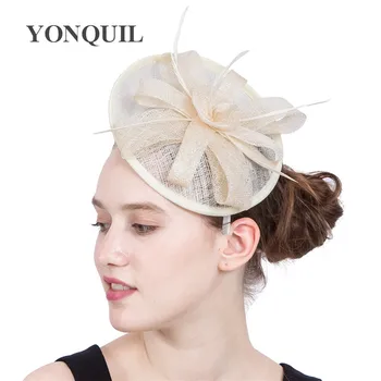 

Vintage Ladies Cocktail Party Fascinators with feather Racing Season Hats red Sinamay Wedding Hat for Event Occasion New Arrival