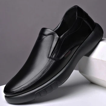 

Merkmak Spring Men's Genuine Leather Shoes 38-47 Casual Head Leather Soft Anti-slip Rubber Loafers Shoes Man Real Leather Shoes