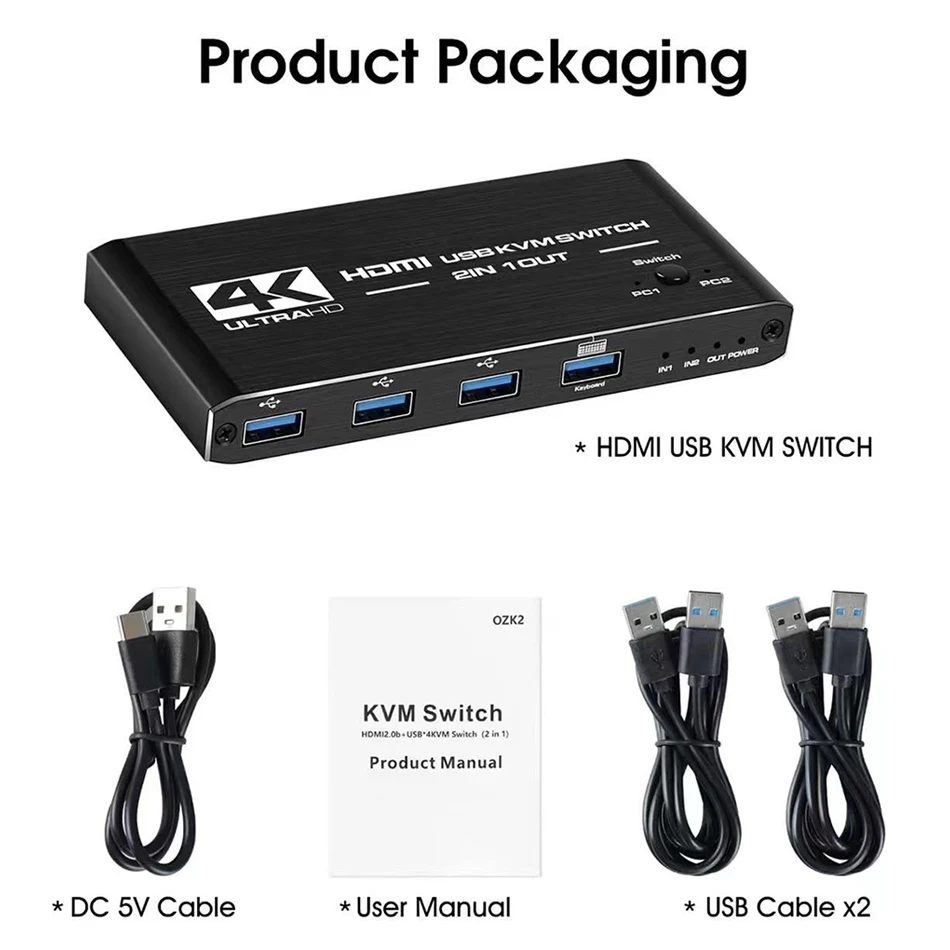 Compatível do Interruptor Kvm do Divisor 2 em 1 para o Teclado do Monitor do Computador e o Rato Hdmi-switcher Edid Hdcp Impressora 4k Usb - 7 Computers & Electronics