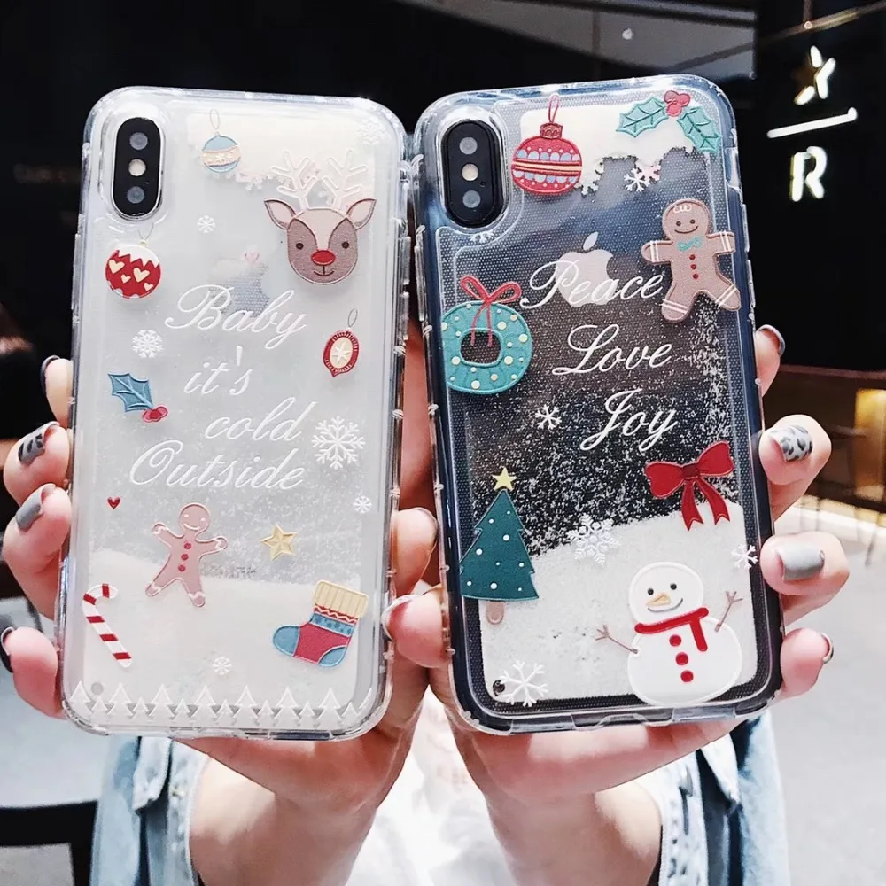 Рождественский чехол для телефона с оленем для iphone 6, 6 S, 7, 8 Plus, X, XR, XS MAX, чехол с динамическим жидким зыбучим песком, чехол для телефона s